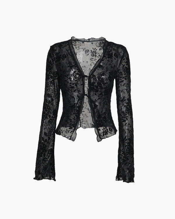 Blouse Rachel en dentelle à nouer sur le devant