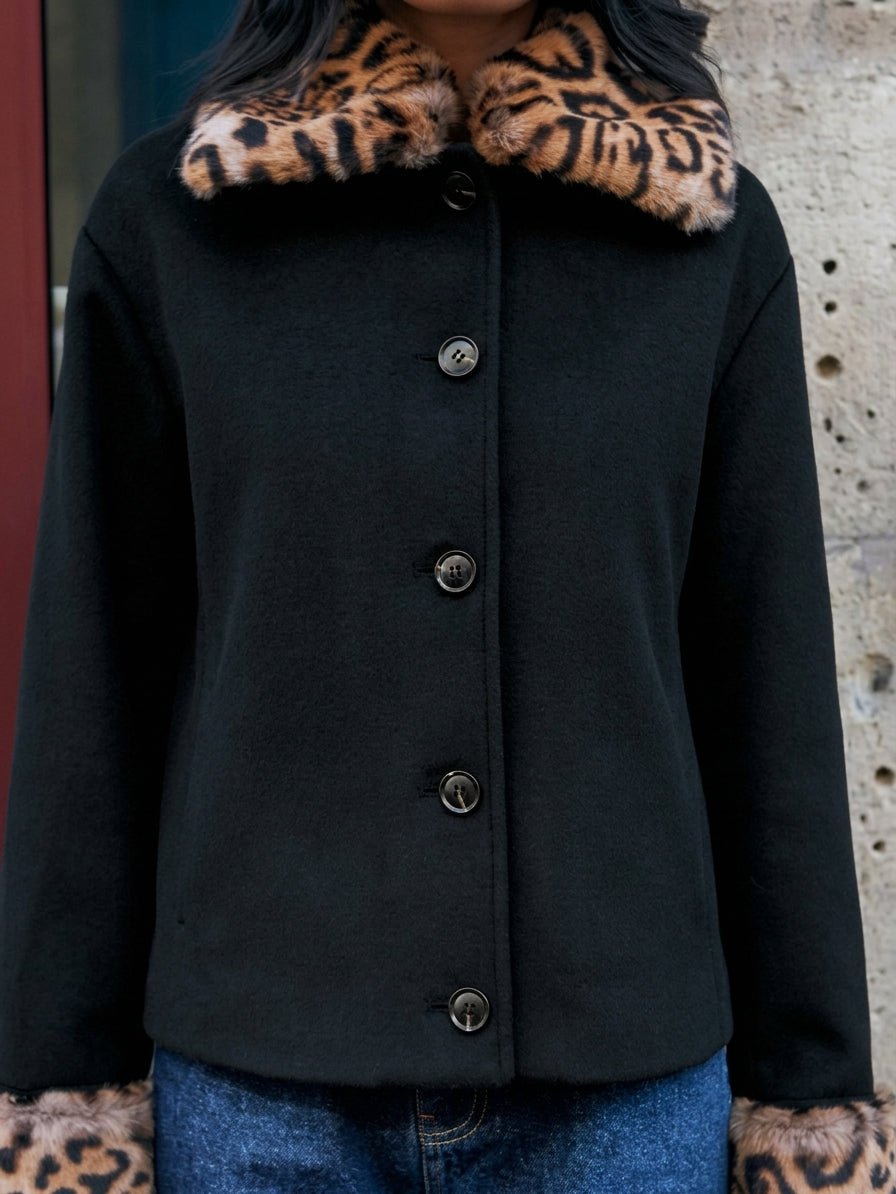 Astrid Leopard Faux Fur Trim Jacket