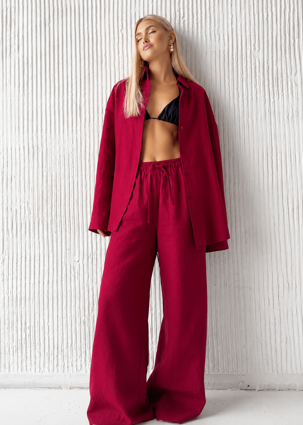 Conjunto Adero de camisa descontraída de algodão e calças de perna larga