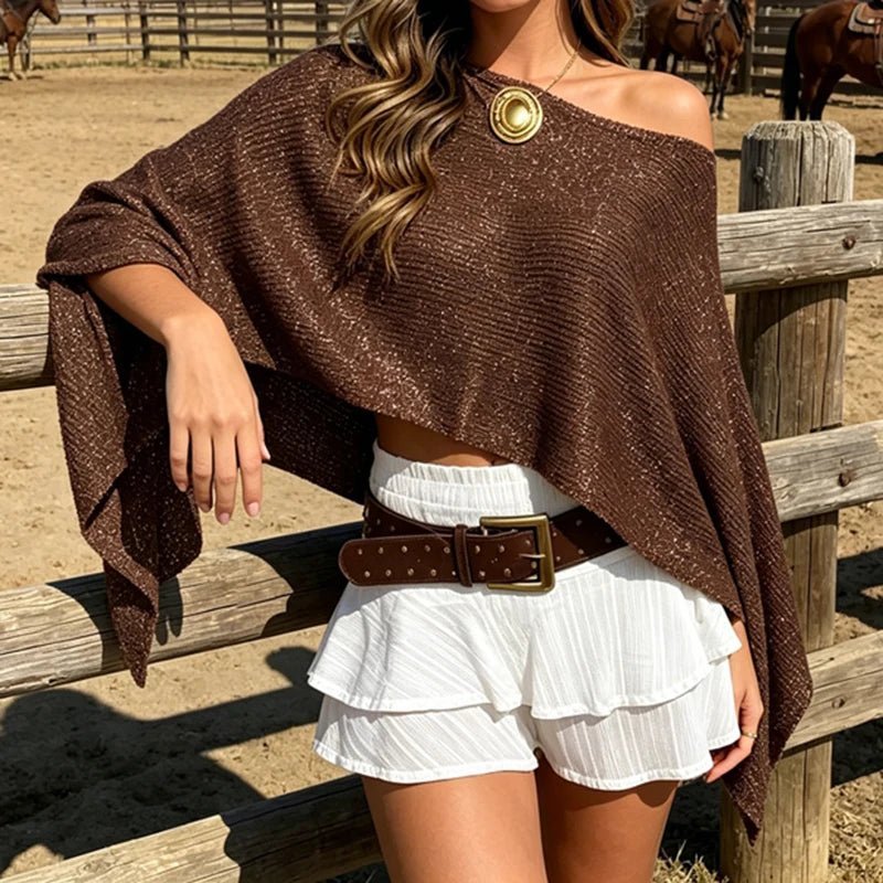 Ailva schimmernder Poncho-Cape mit schulterfreiem Schnitt