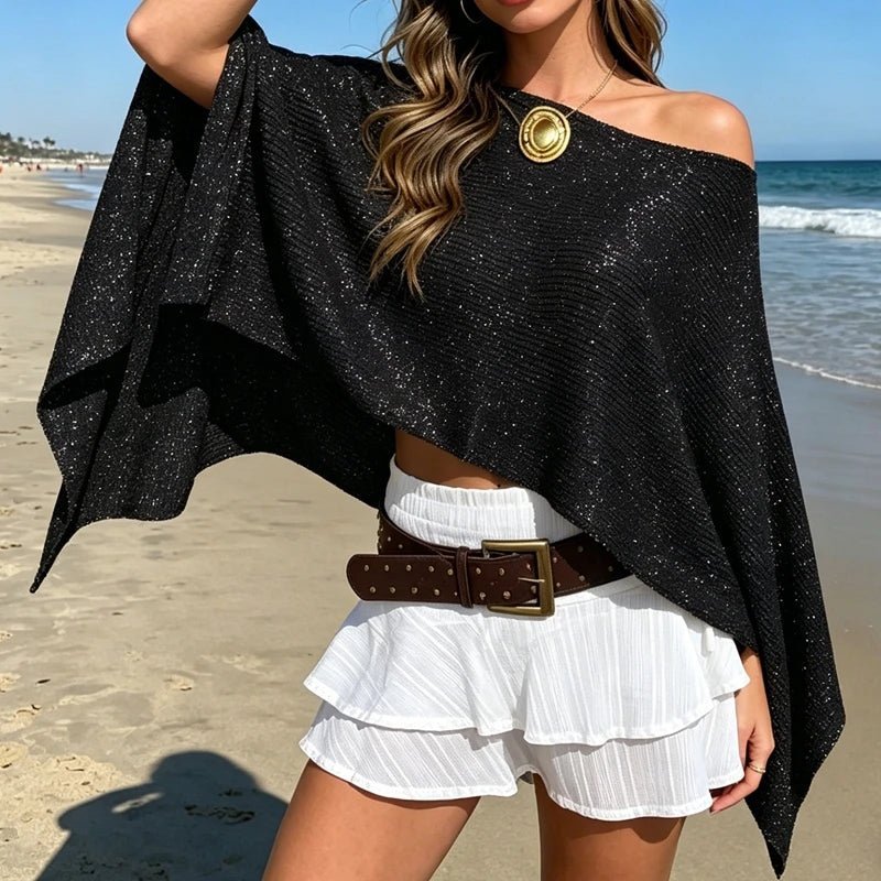 Ailva schimmernder Poncho-Cape mit schulterfreiem Schnitt