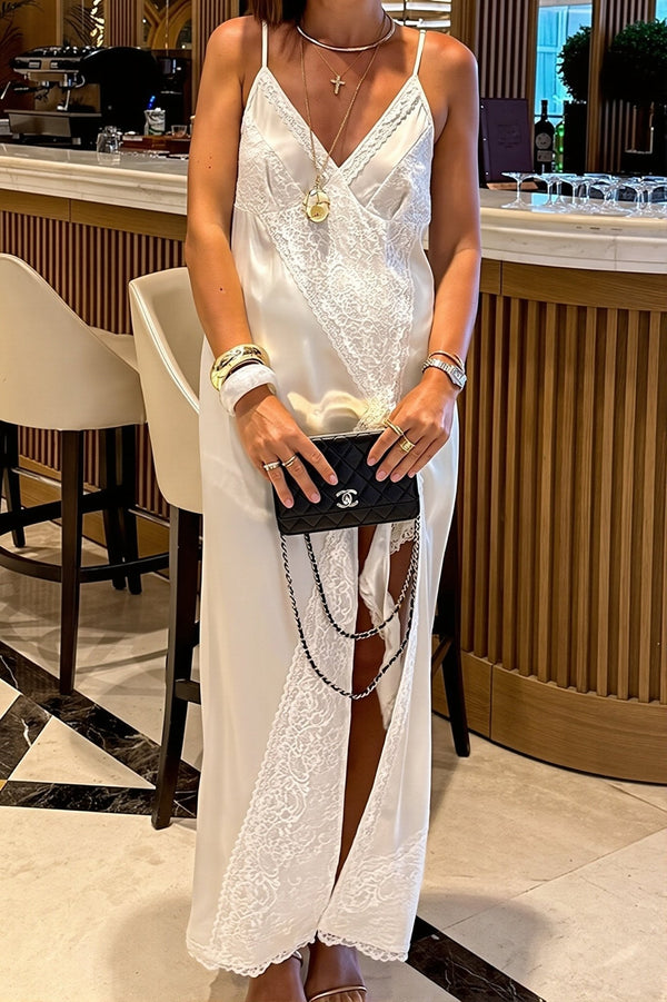 Vestido midi Aishling de renda com acabamento acetinado