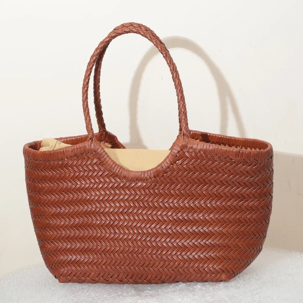 Alba Handwoven Tote Bag in Brown, small size