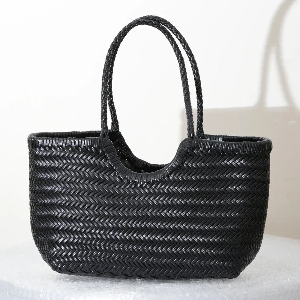 Alba Handwoven Tote Bag in Black, small size