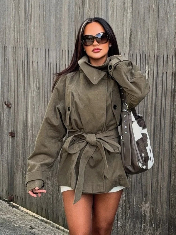 Alya High Neck Lace Up Coat