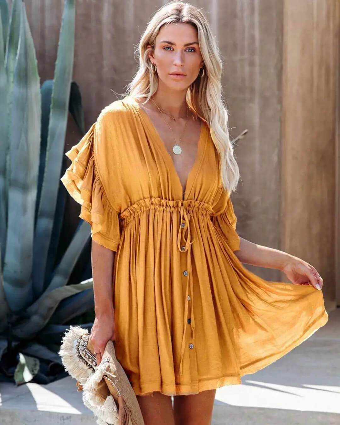 Anabelle boho-miniklänning i babydoll-modell