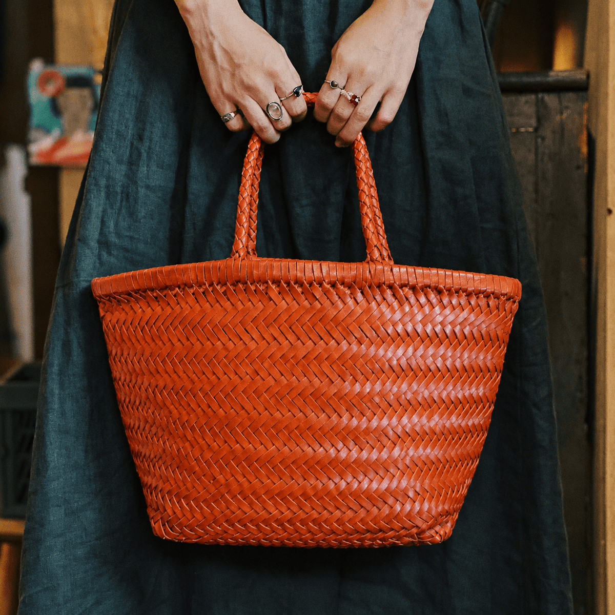 Anais Handwoven Leather-Look Tote Bag