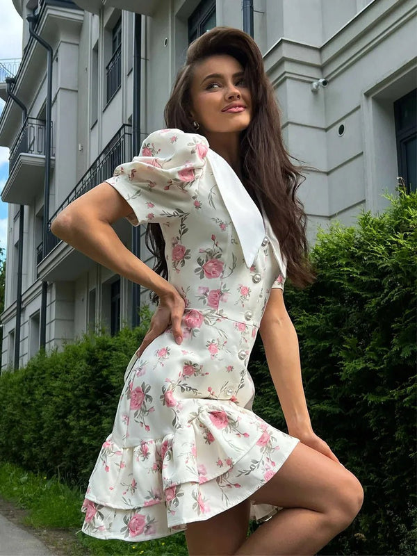 Mini-robe fleurie à manches bouffantes Andromeda