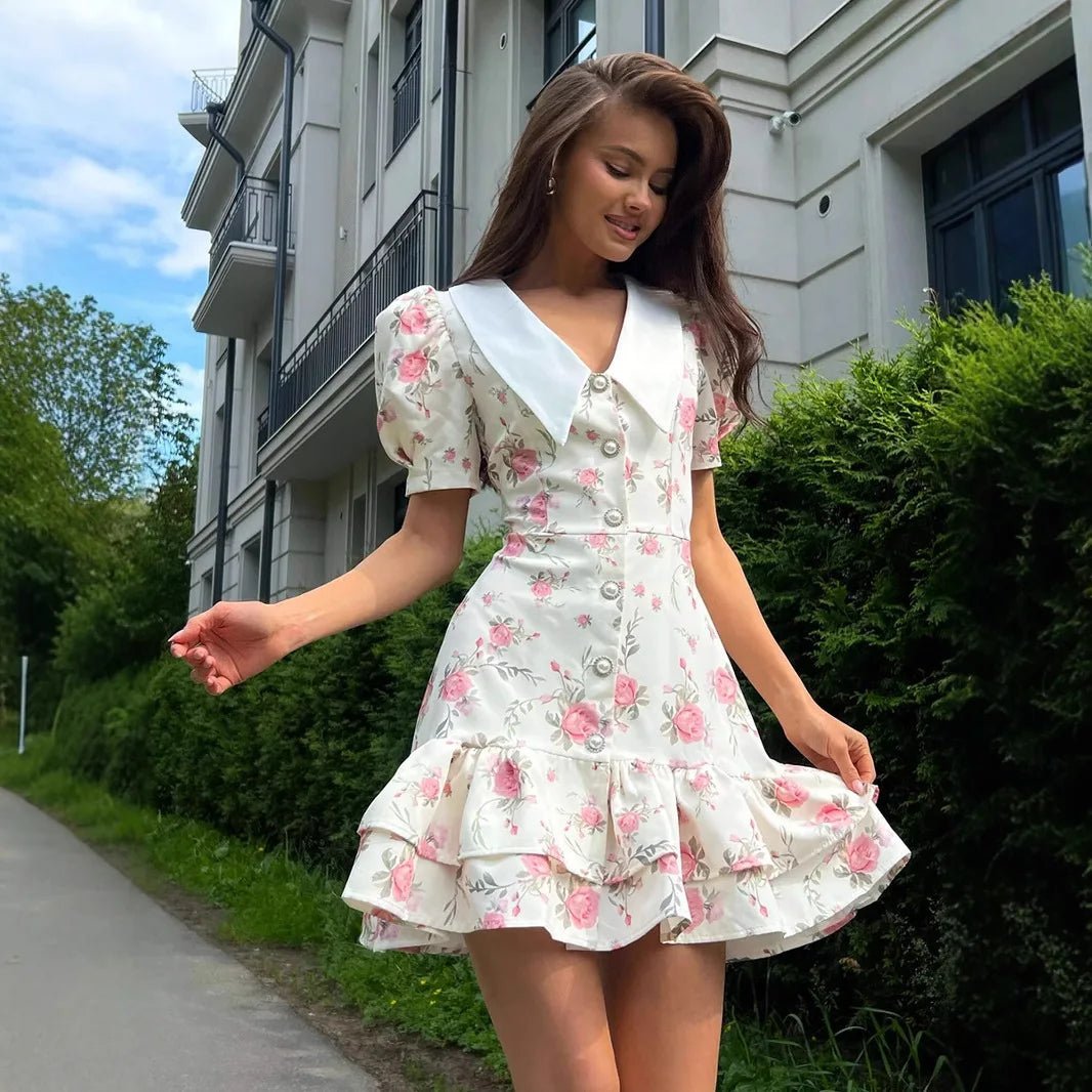 Vestido mini Andromeda floral com mangas balão