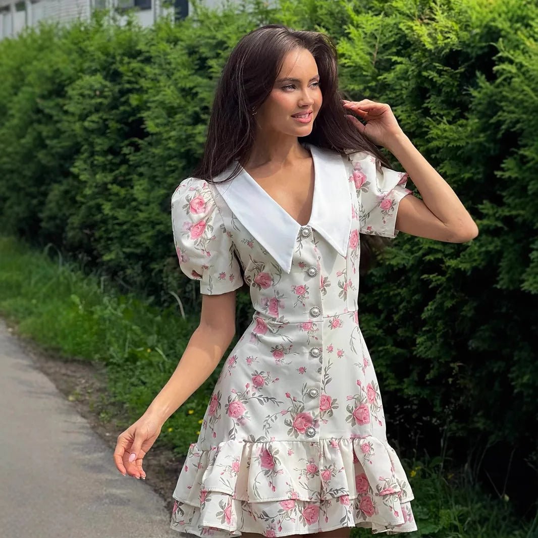 Vestido mini Andromeda floral com mangas balão
