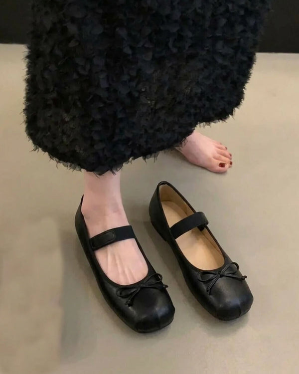 Angela Bowtie Leather Ballet Flats