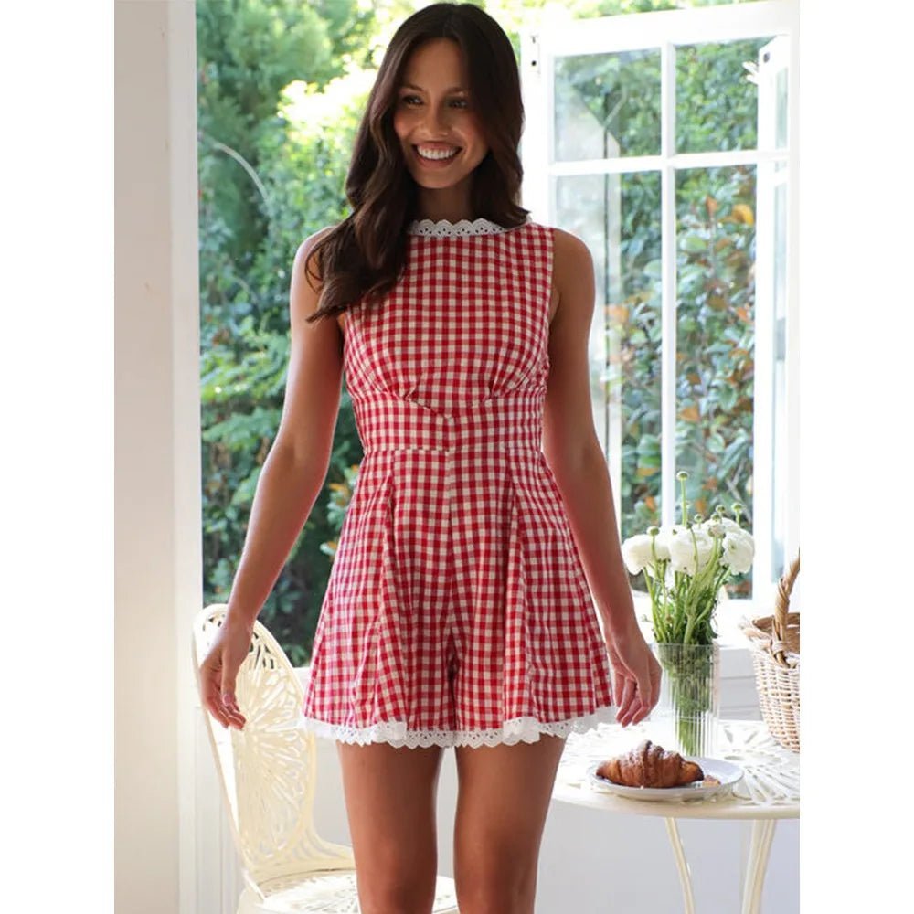 Angelina Plaid Sleeveless Wide Leg Romper