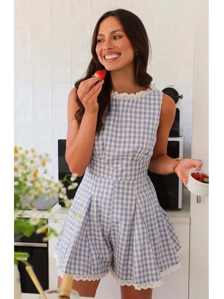Angelina Plaid Sleeveless Wide Leg Romper