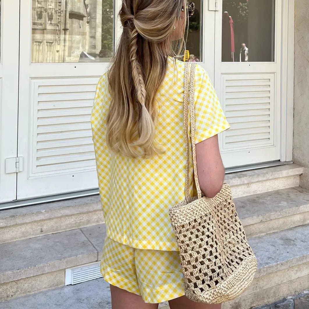 Anna Pyjama-Set im Babydoll-Stil mit Karomuster