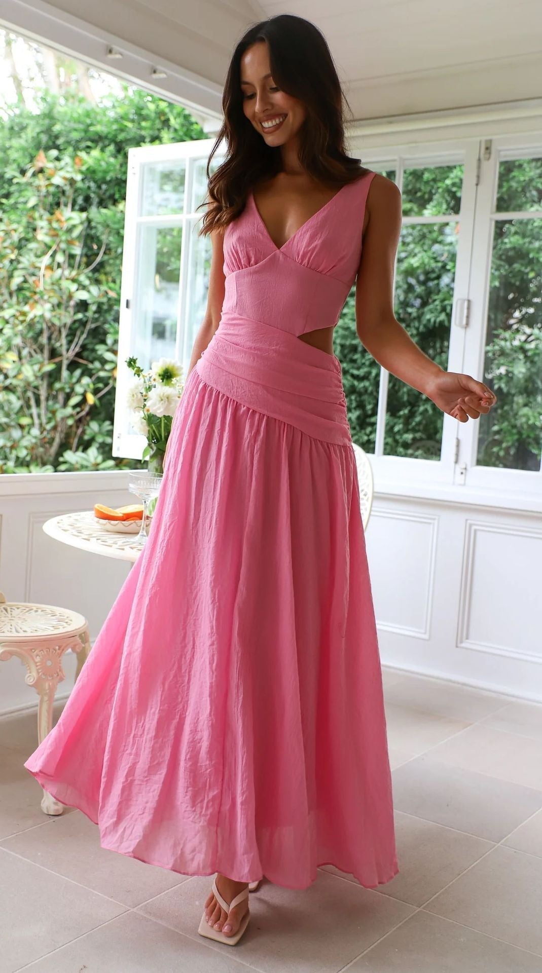 Robe midi Anne évasée à découpes