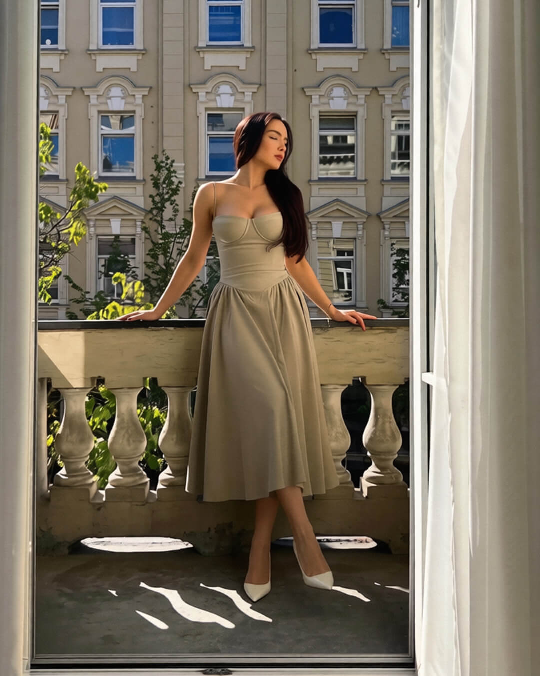 Annika mouwloze midi-jurk met bandjes