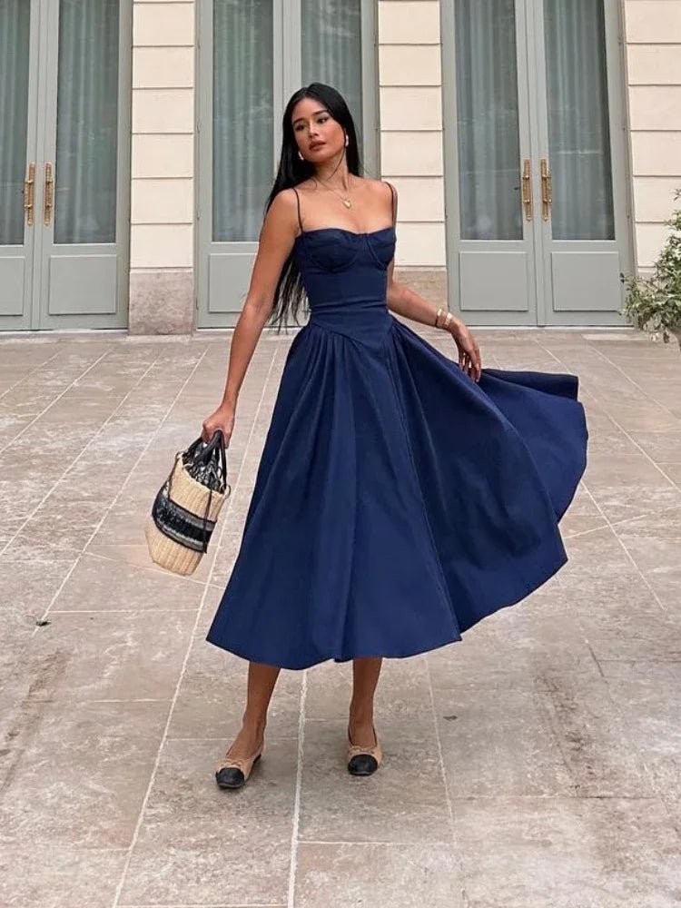Annika mouwloze midi-jurk met bandjes