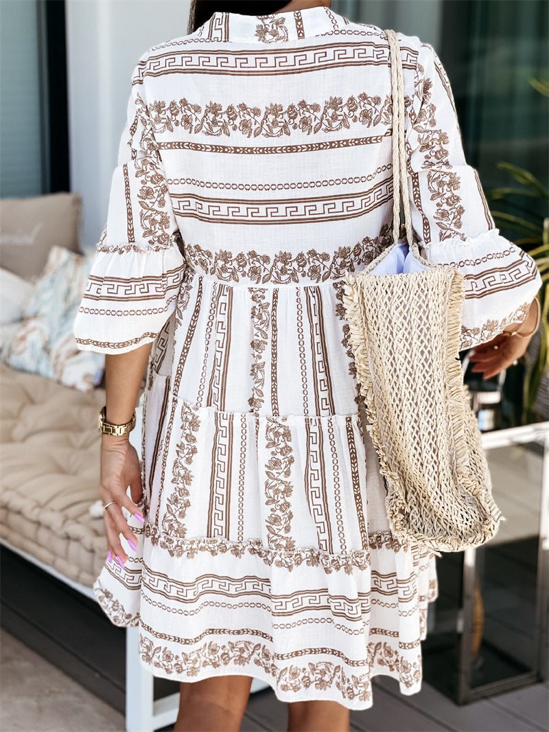 Anouk Ruffle Boho Striped Mini Dress