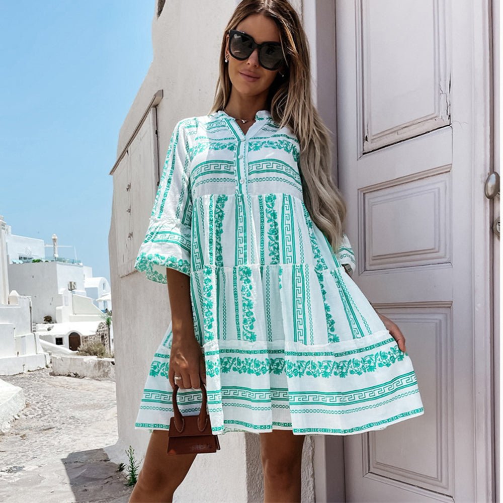 Anouk Ruffle Boho Striped Mini Dress
