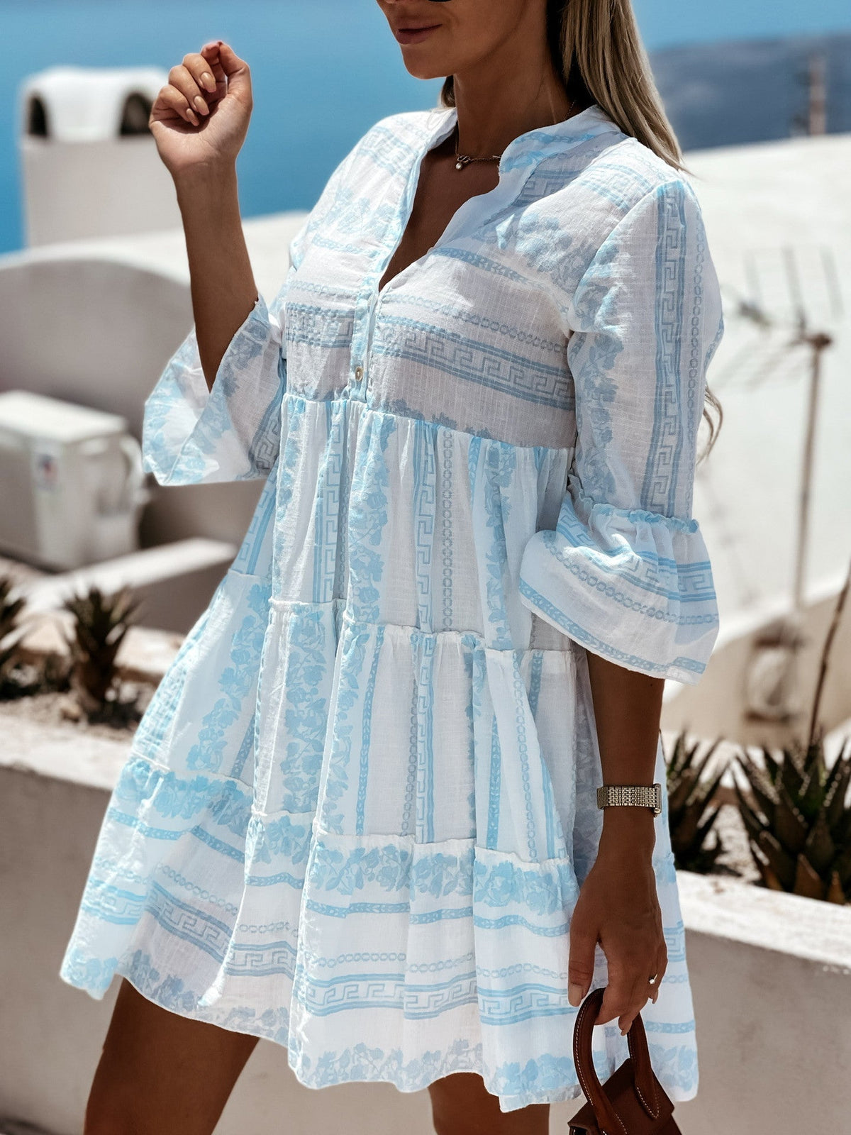 Anouk Ruffle Boho Striped Mini Dress
