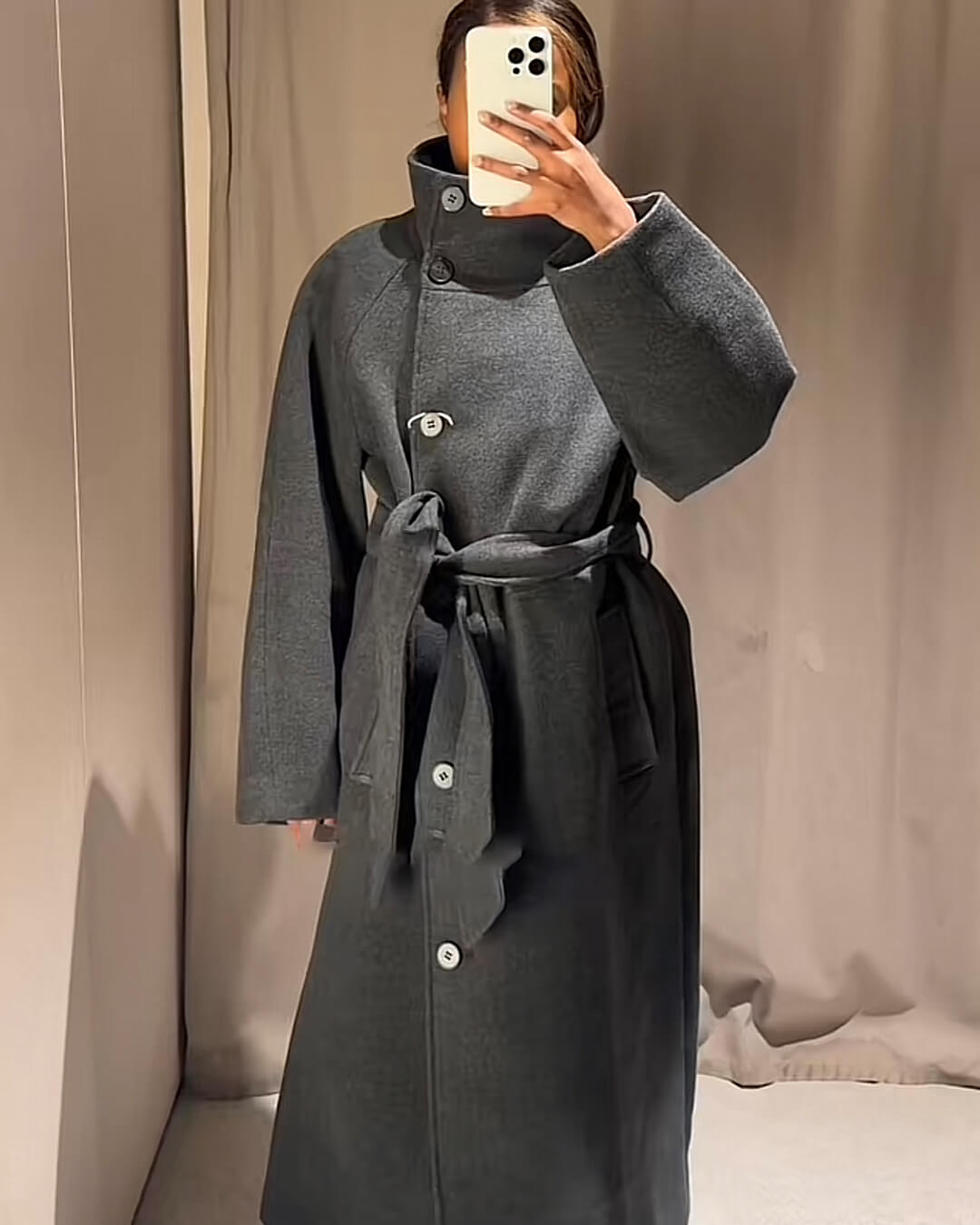 Arielle High Collar Long Belted Coat