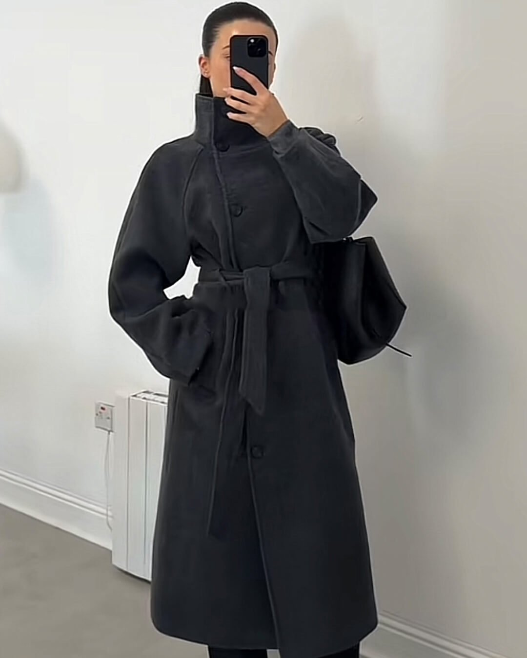 Arielle High Collar Long Belted Coat