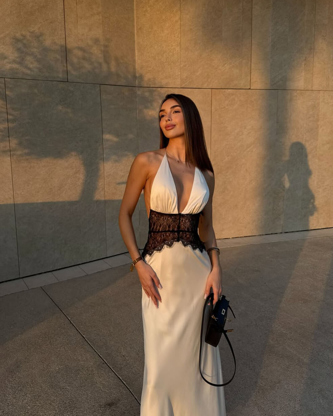 Astrid Satin Lace Waist Backless Dress