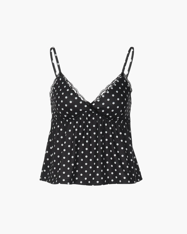 Audrey camisole med prikket print og blondekant
