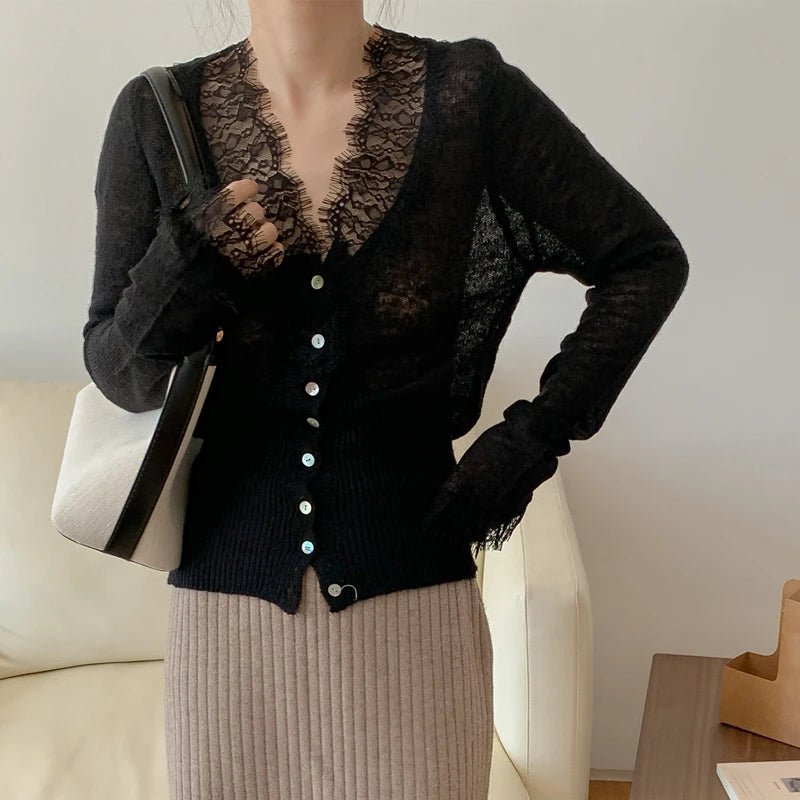 Aurelie strikket cardigan med blonder