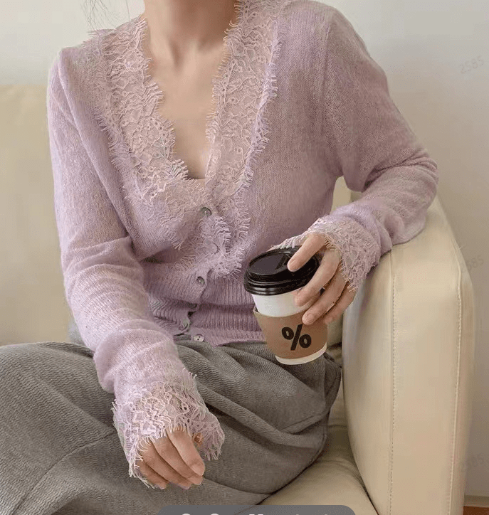 Aurelie strikket cardigan med blonder