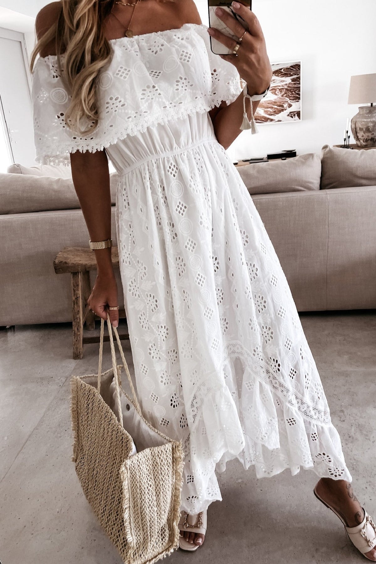 Aurore Boho-Maxikleid mit Carmen-Ausschnitt