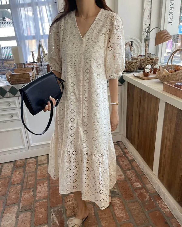 Ava V-Neck Embroidered Maxi Dress