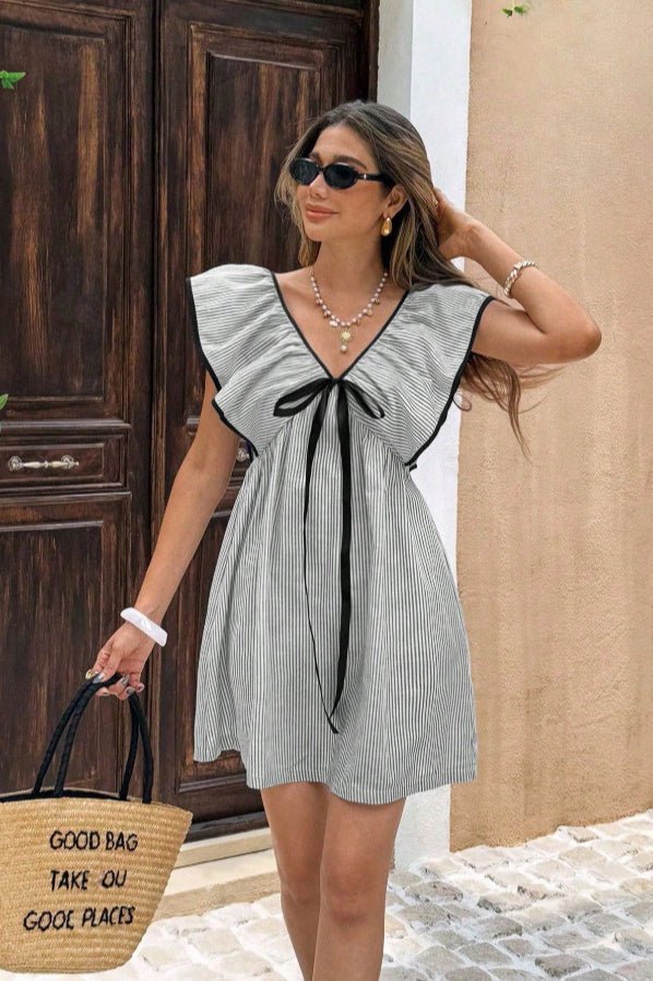 Beatrice Striped V-Neck Ruffle Mini Dress