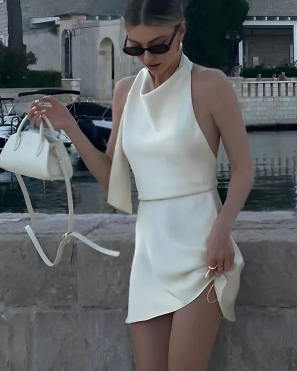 Mini abito Bianca in raso con schiena scoperta