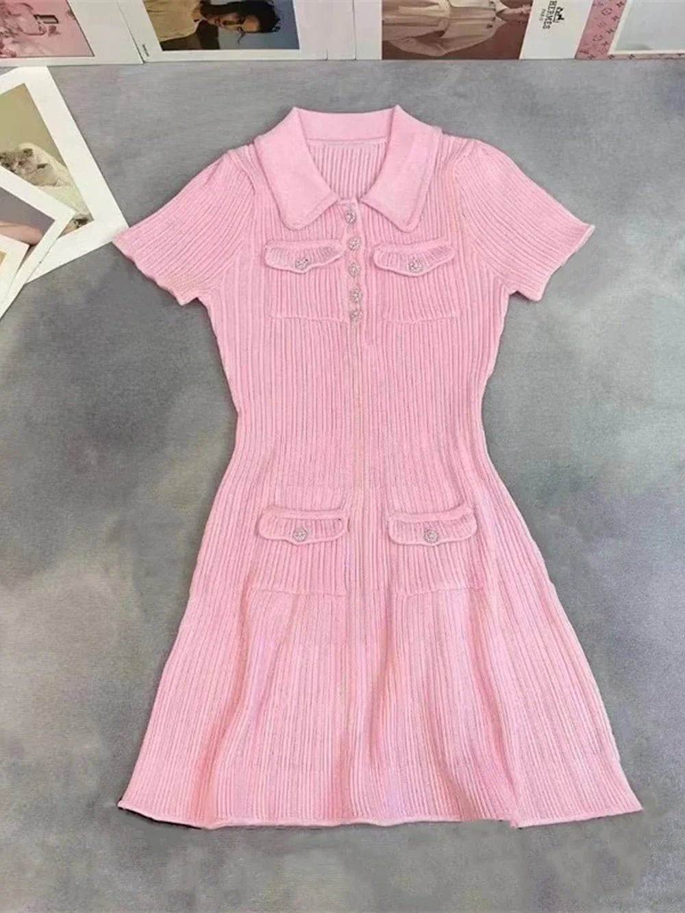 Abito corto Bianca in maglia con paillettes