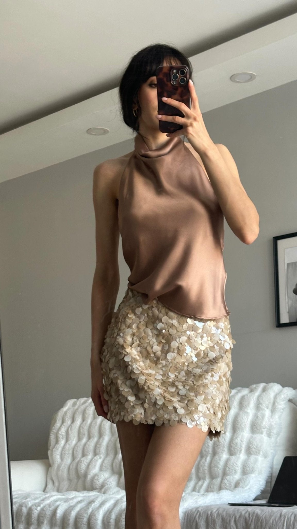 Mini-jupe à sequins et paillettes Bianca