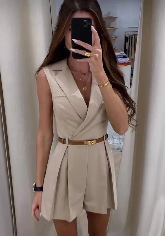 Bianca Structured Belted Sleeveless Romper