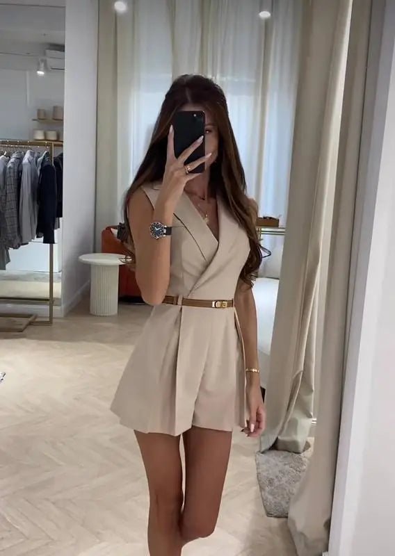 Bianca Structured Belted Sleeveless Romper
