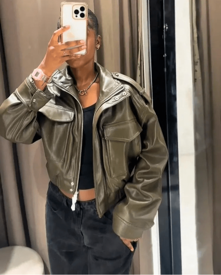 Brianna bomberjakke i imitert skinn