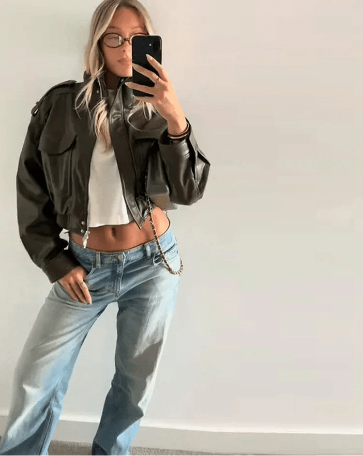 Brianna bomberjakke i imitert skinn