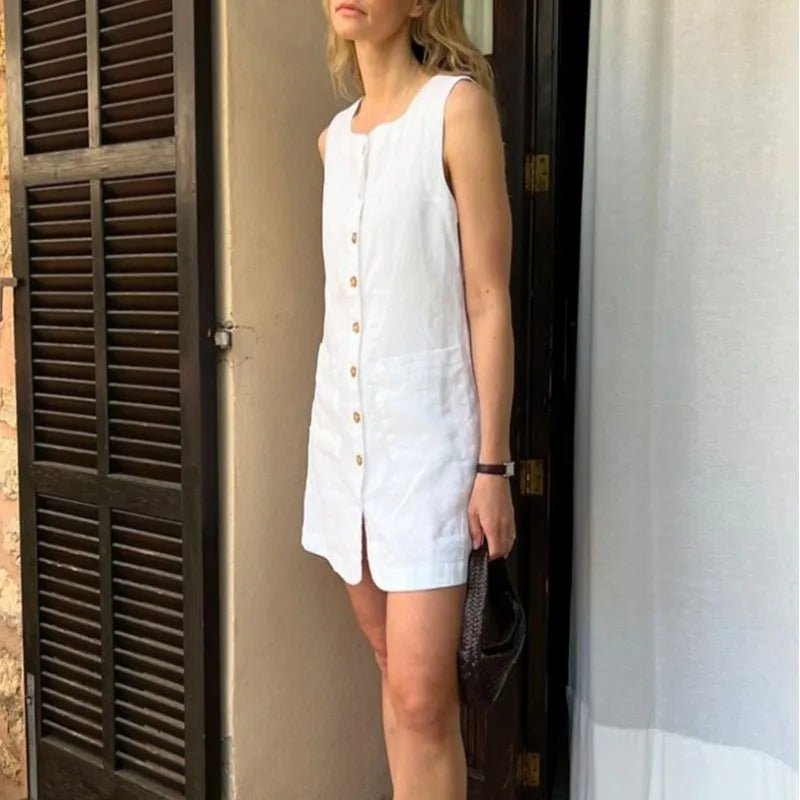 Vestido de verano corto de lino con escote cuadrado Briar