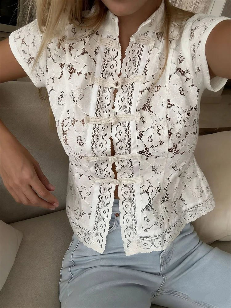 Brielle cardigan med blondepatchwork