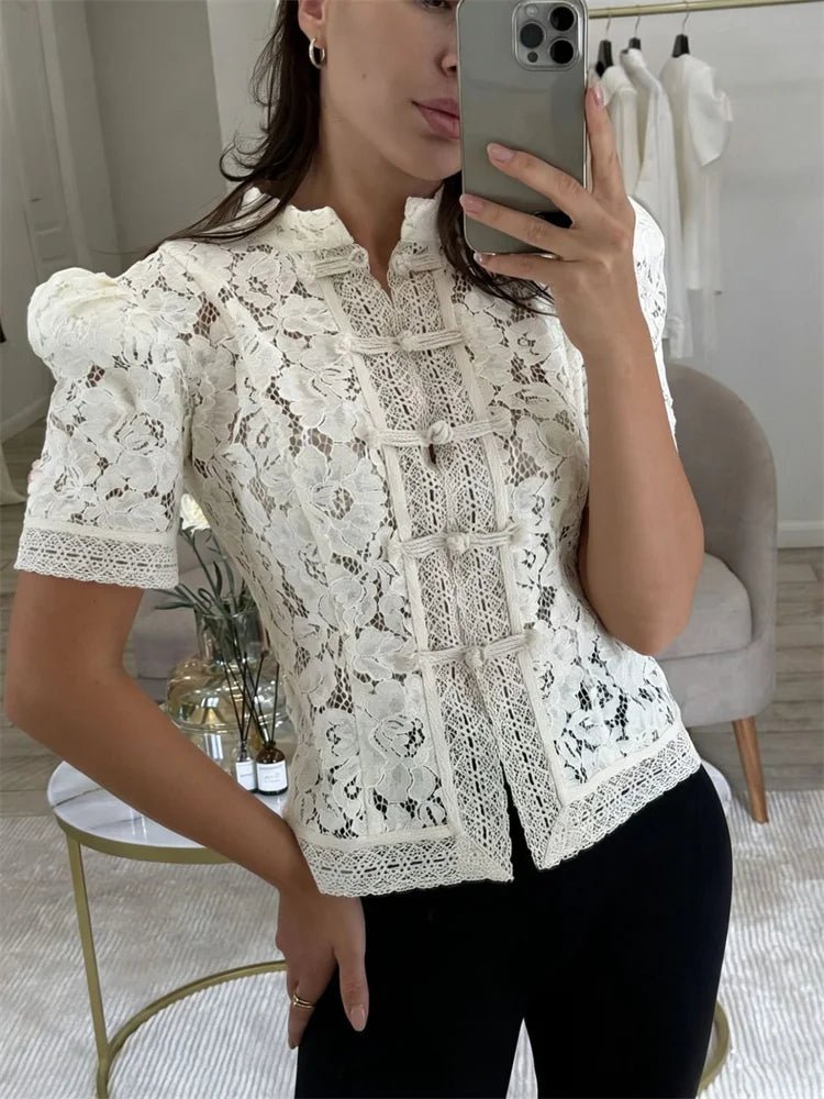 Brielle cardigan med blondepatchwork