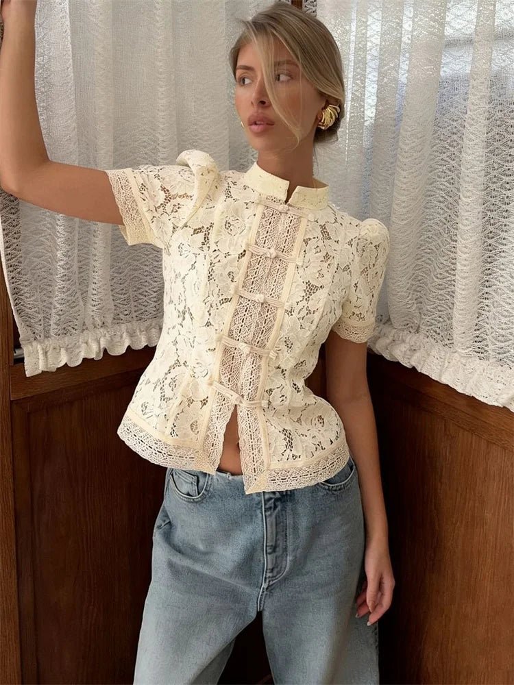 Brielle cardigan med blondepatchwork