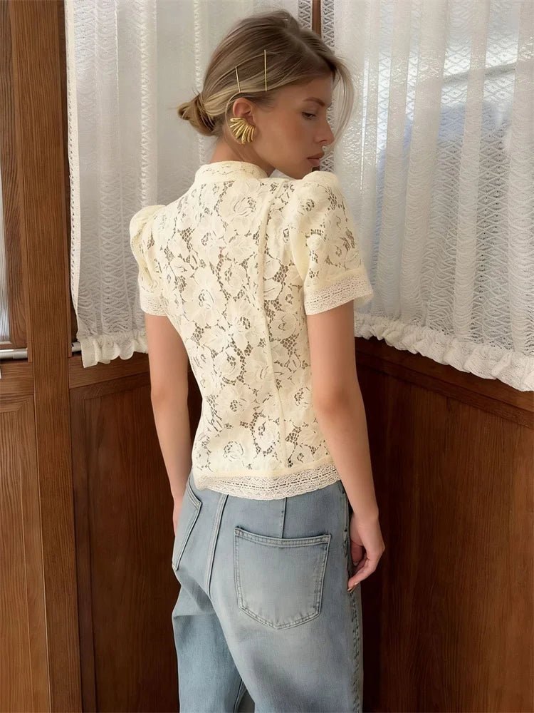 Brielle cardigan med blondepatchwork