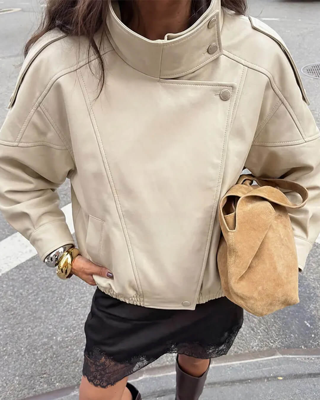 Chaqueta Brienne de cuero sintético con cuello mao