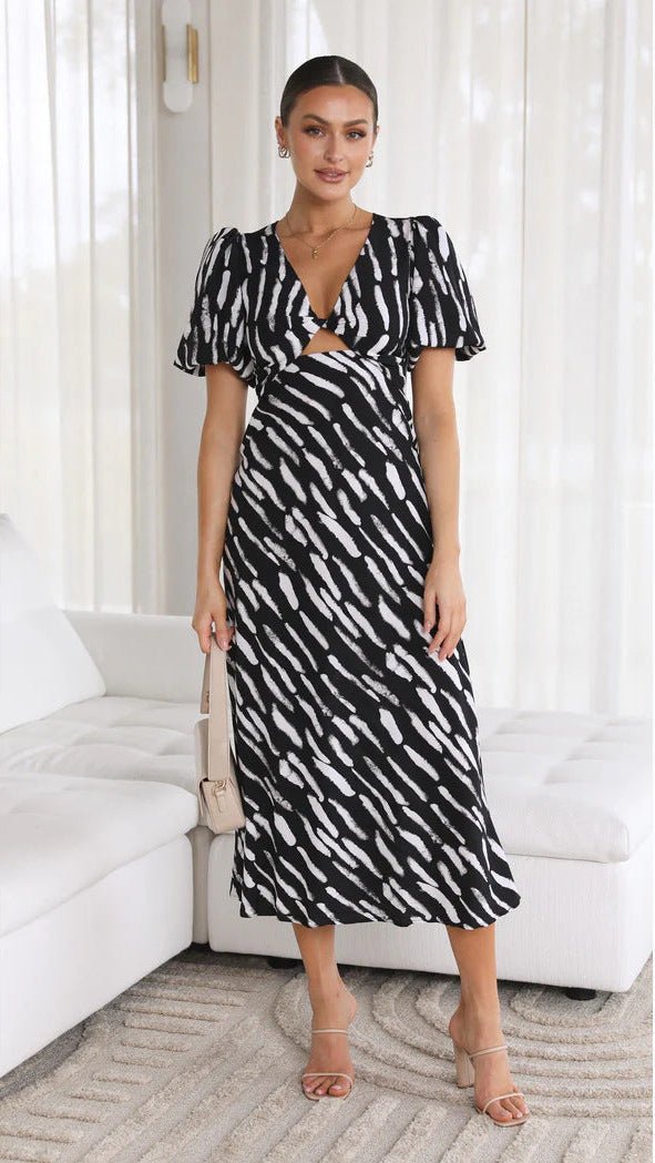 Vestido midi evasé com decote em V e estampado Brooke