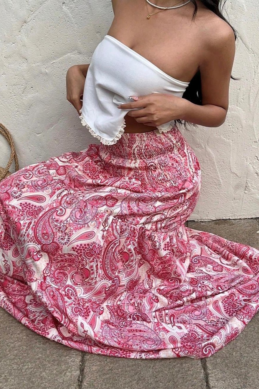 Gonna lunga paisley Brynn con vita elasticizzata
