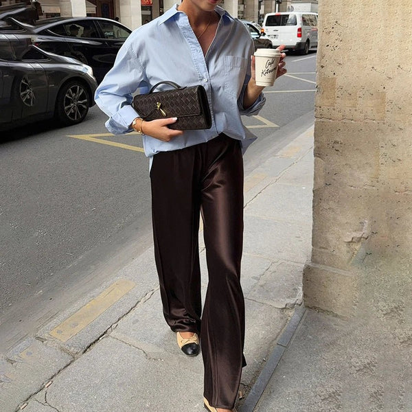 Pantaloni svasati in raso Cameron