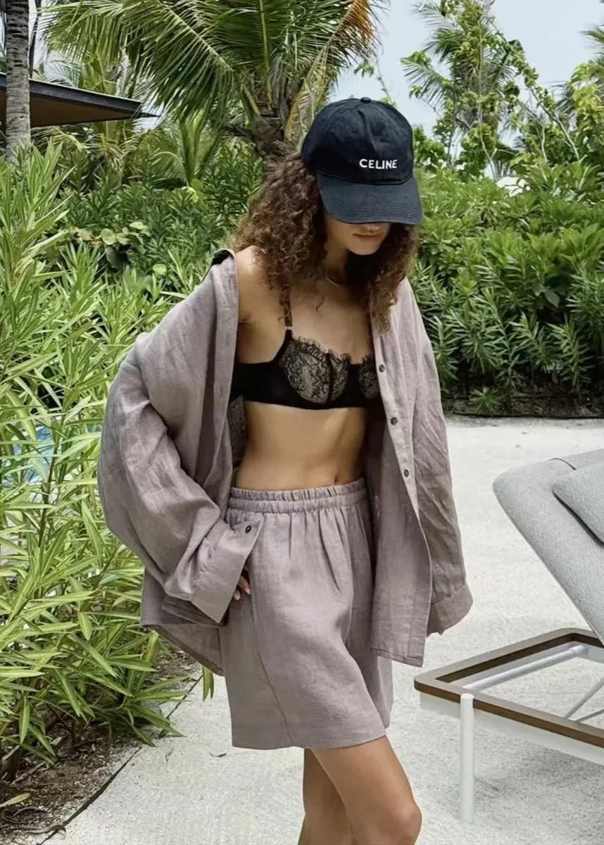 Camille Weißes Baumwollhemd- und Shorts-Set